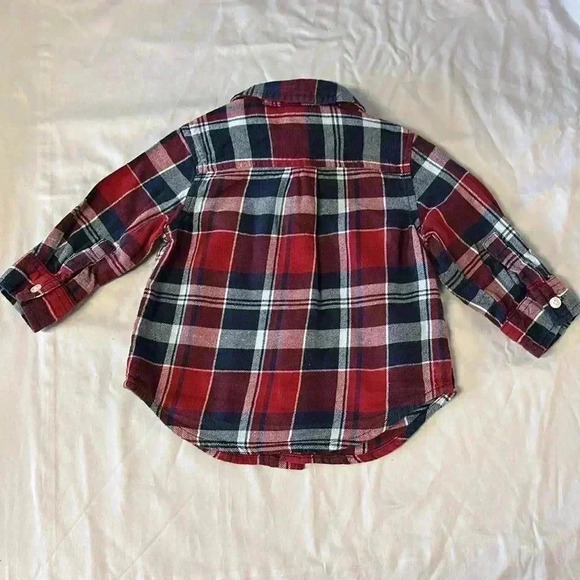 Gymboree - long sleeve plaid flannet button down shirt. Size 6-12  months - Picture 3 of 4
